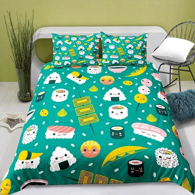 Lovely Cartoon Food King Queen Duvet Cover Pearl Milk Tea Bedding Set Kids Teens Adults Dessert Fries Cola Polyester Quilt Cover
