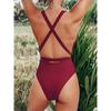 Damenmode Lässiger roter einteiliger Badeanzug mit tiefem V-Ausschnitt und Riemen