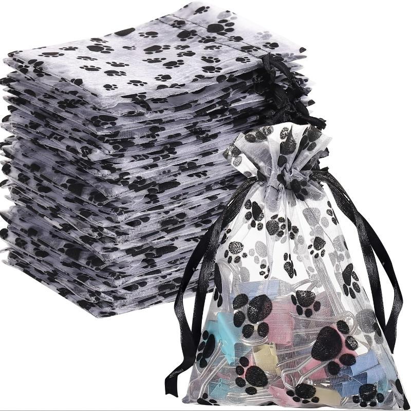

10 шт. Органзовый мешочек с отпечатком лапы, мешочек на шнурке для ювелирных изделий, мешочек для хранения игрушек, подарочный мешочек для конфет на рождественскую вечеринку, свадьбу, мешочек для хранения помады 10pcs&10x15cm чёрный