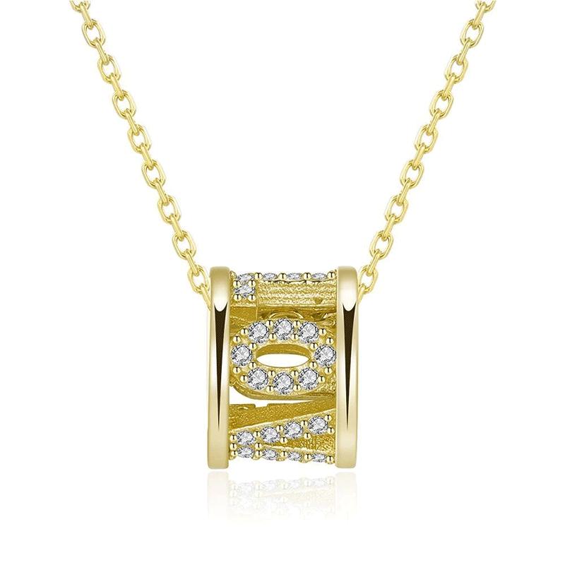 Sparkling Barrel Pendant Necklace with Textured Inlay and Central Ring Detail Modern Elegant Jewelry for Women