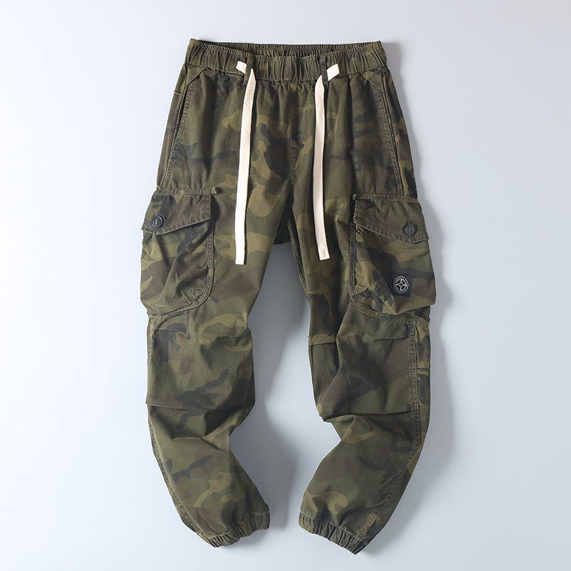 American Outdoor Loose Easiest for Match Three-Dimensional Large Pocket Camouflage Cargo Pants Spring & Fall Men Retro Distressed Casual Pants