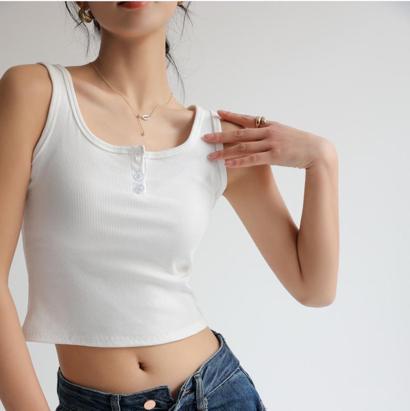 Q design niche threaded outerwear short top summer inner layer, sleeveless Korean camisole sexy tank for women's Instagram