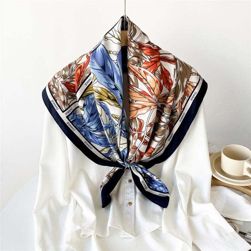 90*90cm Printed Flora Square Shawls Wrpas Scarves Ladies Kerchief Neckerchief Head Hijab Lady Headband Foulard