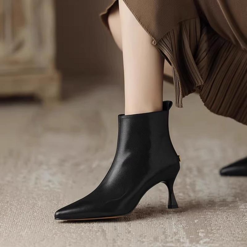 Fashion Shoes Female 2024 Hot Sale Ankle Women's Boots Elegant Modern Boots Women Sewing Pointed Toe Thin Heels Side Zip Shoes Women