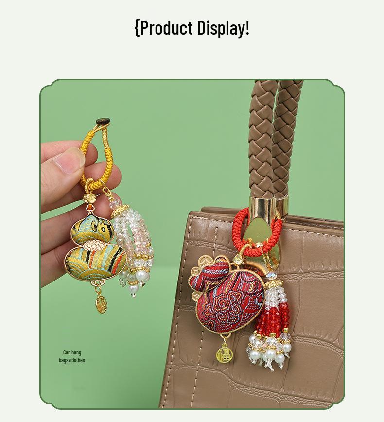 Crystal Tassel Horse Pendant Sachet: Cultural Brocade Keychain Gift