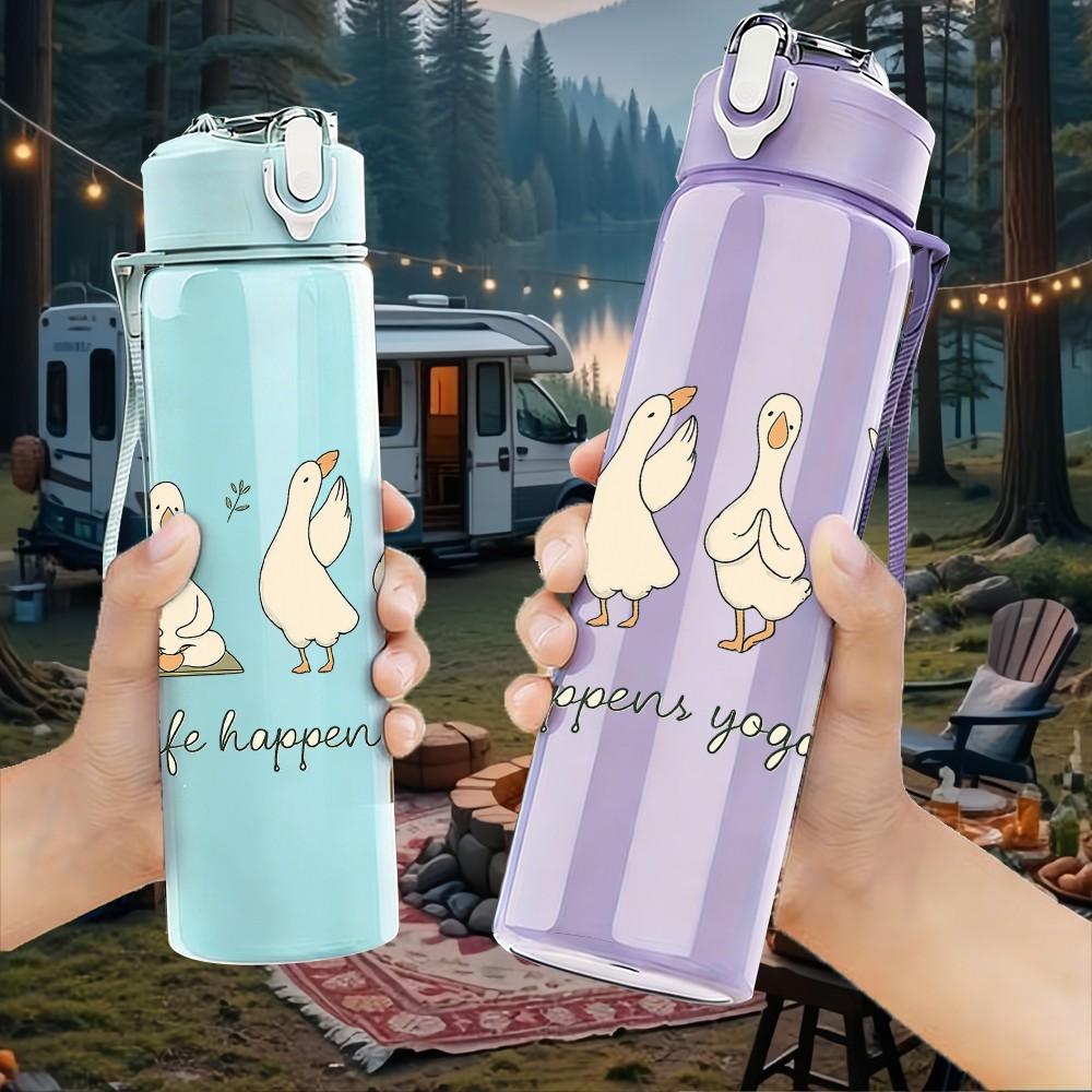 1PC Life Happens Duck Group 750ml Color Plastic Sports Water Bottle Leakproof Flip Straw Lid Suitable for Sports Office Home Use