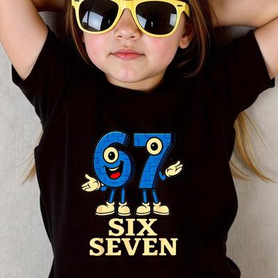 67 Sechs Sieben Kinder T-Shirt mit Aufdruck, Rundhals, Kurzarm - 230g Hochwertige Reine Baumwolle