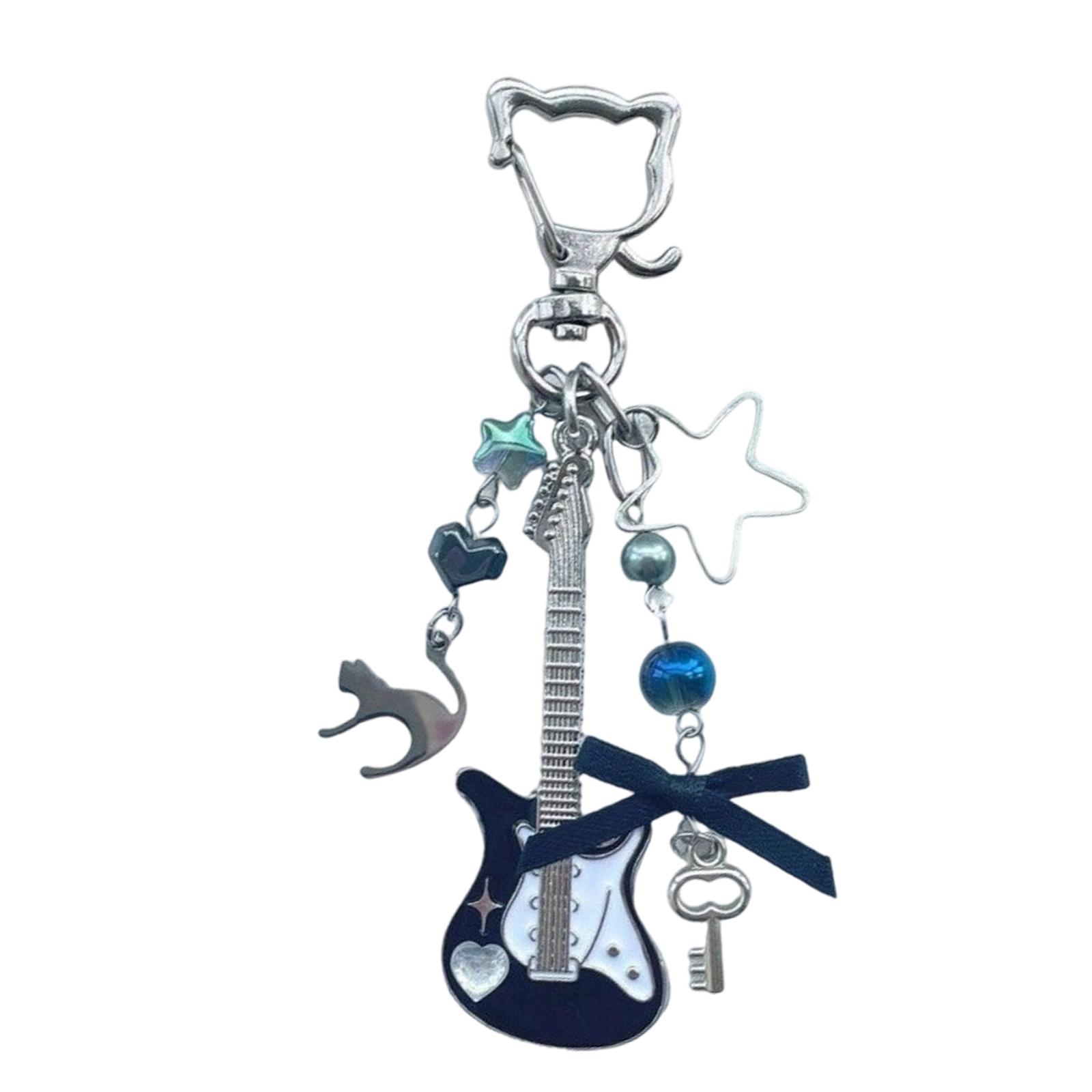 

Милый брелок для ключей в виде кота Y2K, ручной работы с разноцветными бусинами, прочная подвеска из сплава для любителей музыки и модных аксессуаров A