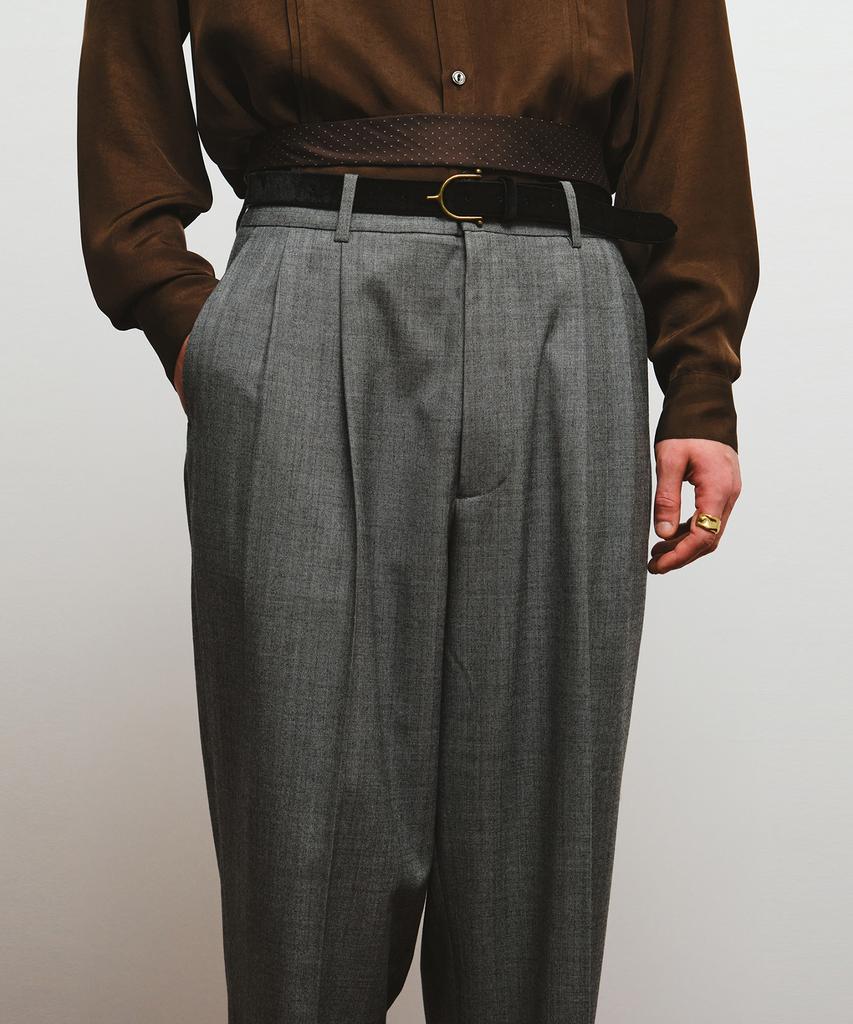 NOIRER Herringbone Two-Tuck Slouchy Slacks (Gray)