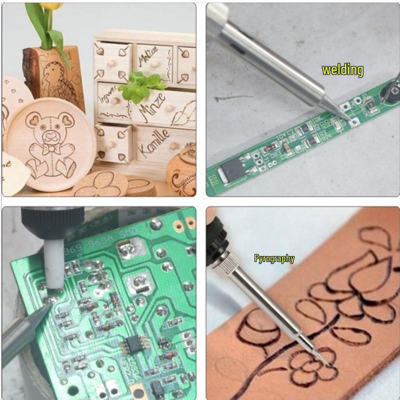 European Standard 220V Adjustable Temperature Pyrography Soldering Iron Kit - High Power, Constant Temperature Repair Tool Set