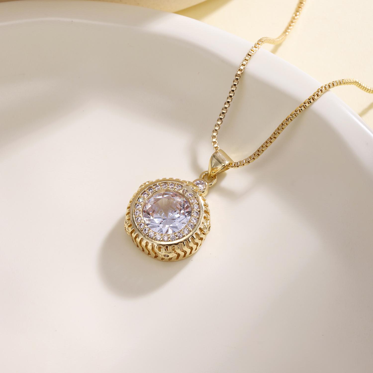 

Nidin New Retro Round Shape Pendant Necklace Vintage Pave Shiny Crystal Zircon Elegant Victorian Style Jewelry For Women Girls білий