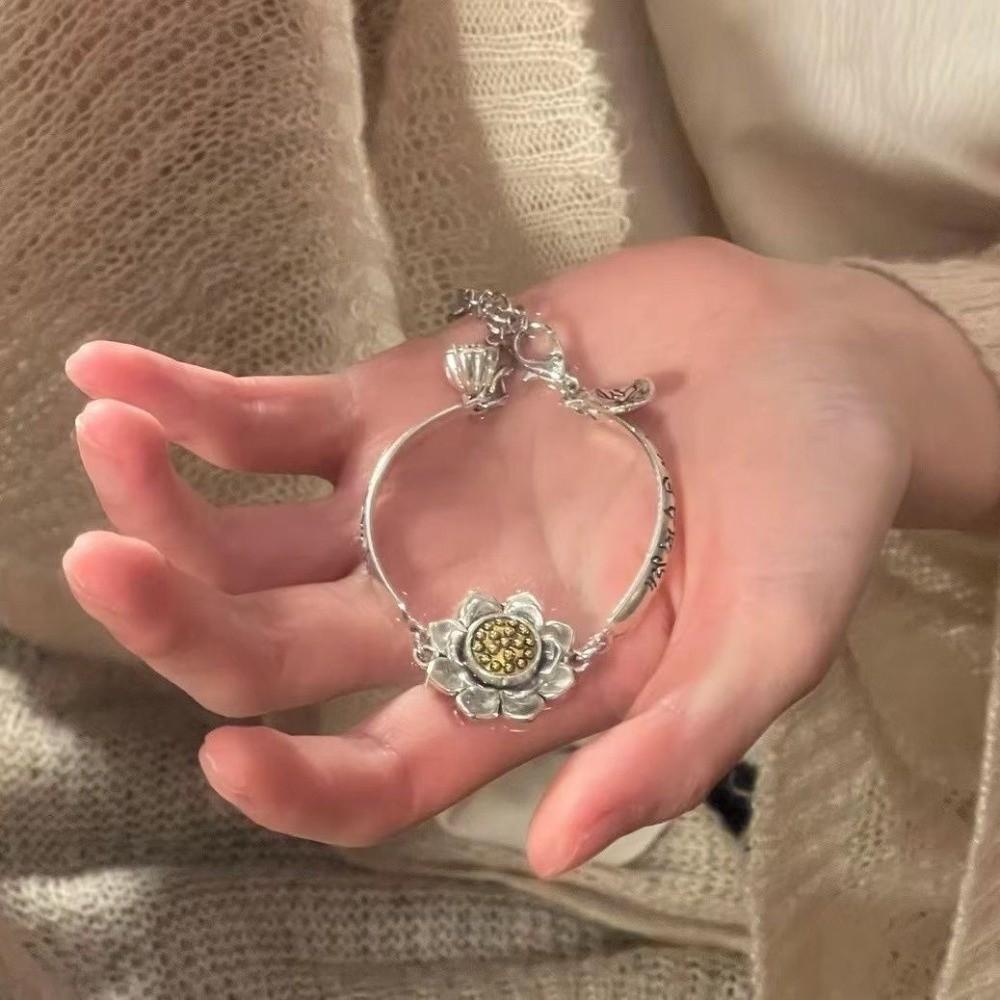 Chinese Style Lotus Bracelet Rotatable Hand Chain Simple Lotus Leaf Bracelet Jewelry Accessories