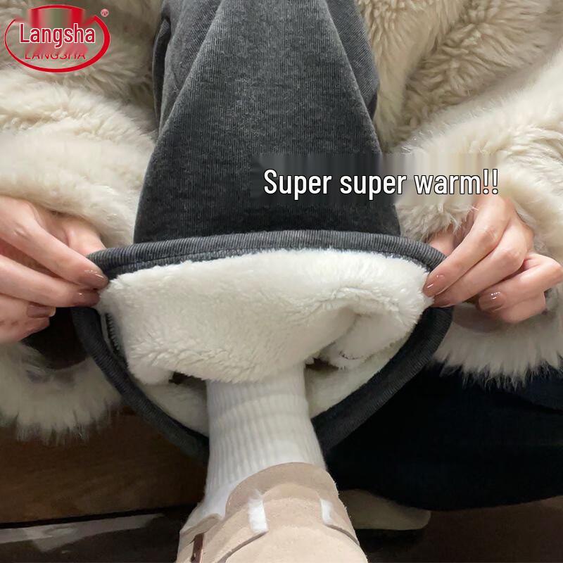 Langsha Women's Winter Sherpa Lined High-Waist Wide-Leg Pants