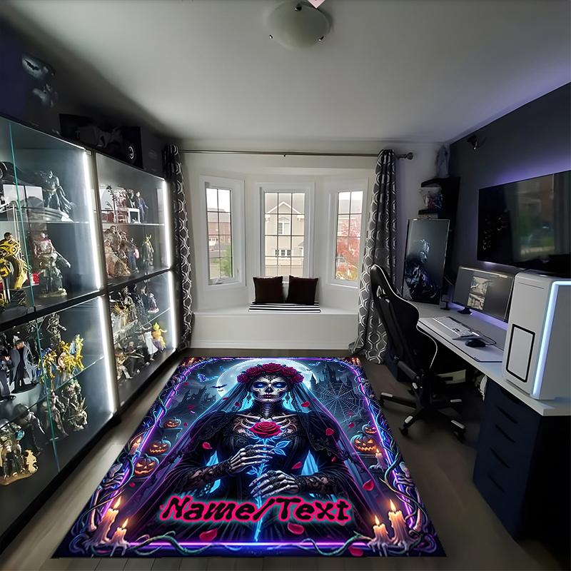 1PC Custom Name Day Dead Art Theme Floor Mat Ideal for Living Room, Game Rooms, Office, Bedroom,Floor Mat Playful Design