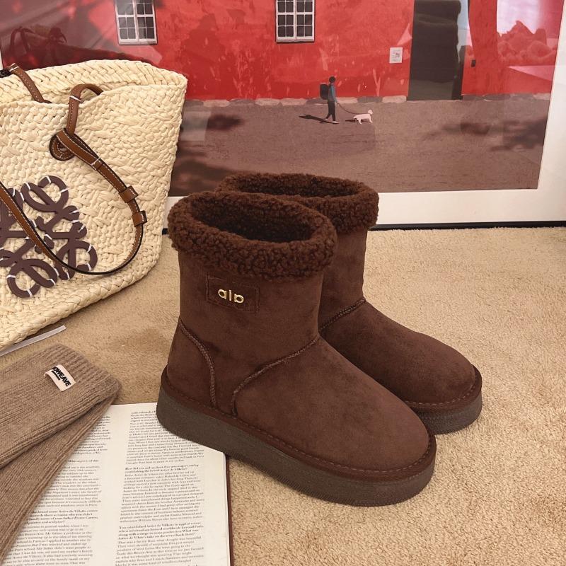 Cowhide Version Retro Thick-soled Velvet Snow Boots Women's New Winter Warm Outer Cotton Shoes