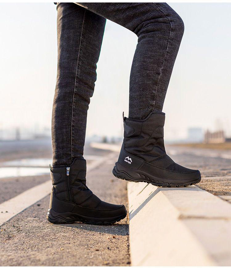 Men's High-Top Waterproof Wool Snow Boots - Warm Outdoor Ankle Cotton Shoes