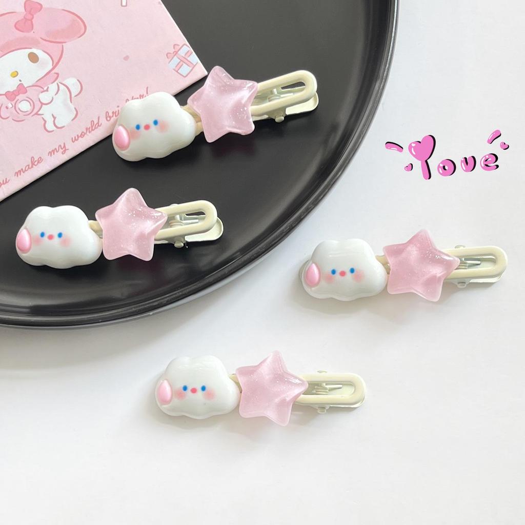 Pink Star Cloud Bobby Pin - Cute Jelly Five-Pointed Star Hair Clip for Students