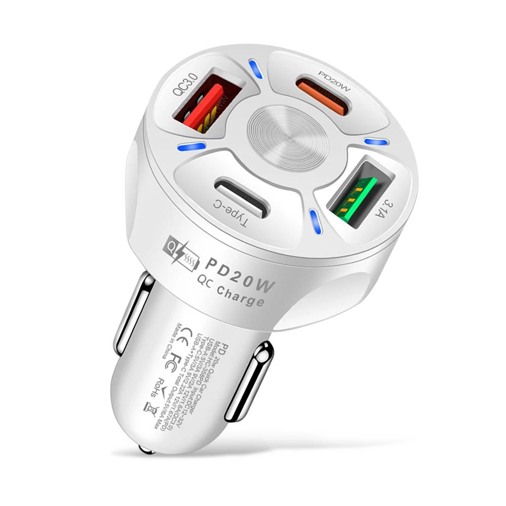 4 Ports Fast Charge Cigarette Lighter USB Charger PD20W+Type-C+2USB(QC3.0+3.1A) Car Phone Charger for Mobile And Other Devices