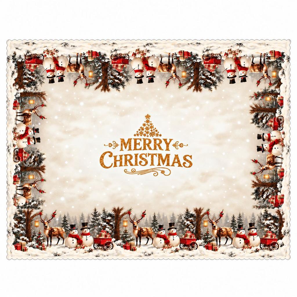 Vintage Christmas Tablecloth Santa Snowman Table Cover Christmas Decorations for Home Xmas Gifts Navidad Noel New Year