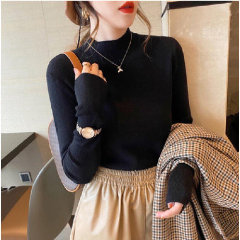 

2025 Slim Fit Soft Girl Half-High Neck Sweater – Autumn/Winter Women s Base Layer One Size