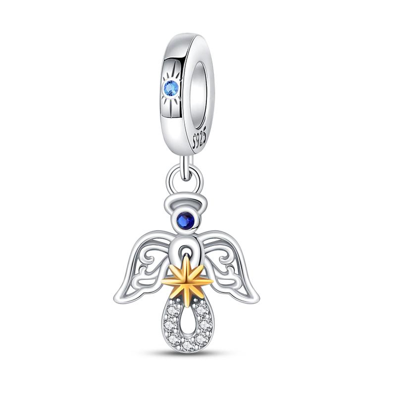 925 Silver Guardian Angel Charms Beads Angel Wings Drunk Angel DIY Bracelet Jewelry Gift for Birthday Lucky
