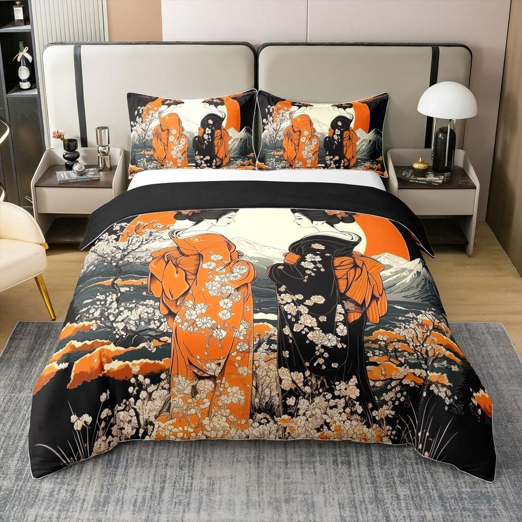 Comforter Japanese Ukiyoe Theme Queen King Size Printed Bedding Set Kids Bedroom Decor Japanese Style 3 Pcs With 2 S