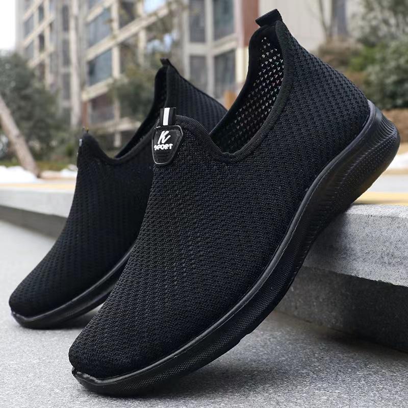 

Fashion Summer Men s Casual Shoes, Knitted Mesh Sports Shoes, Anti Slip Lightweight Flat Shoes, New Men s Breathable Slip on Running Sho 39 чёрный
