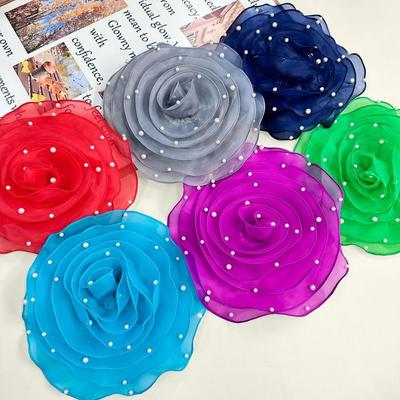 3D Organza Fabric Rose Flowers Patch Artificial 3D Flower Head Chest Flower  Brooch Accessories