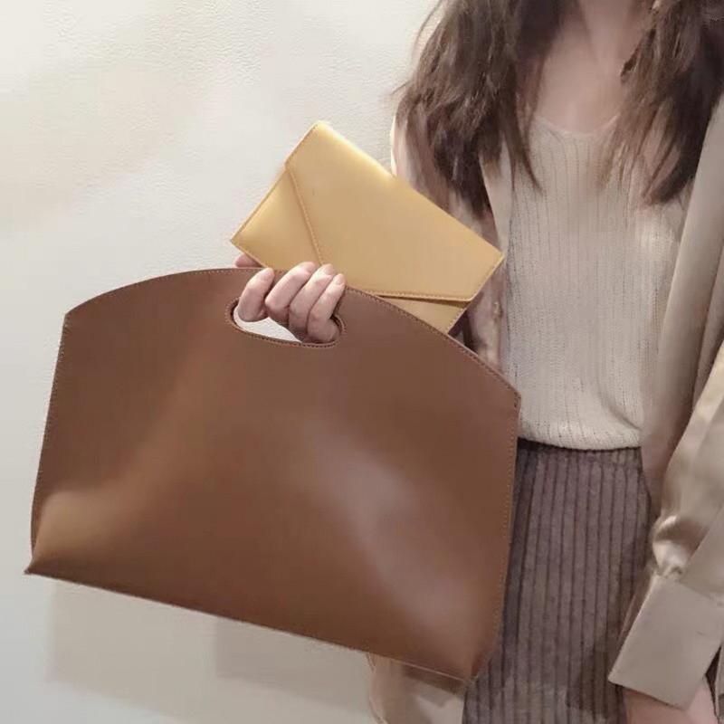 Yogodlns Women's Handbag New Large-capacity File Bag Fashionable Versatile Commuter Bag Leather Briefcase Envelope Clutch Bag