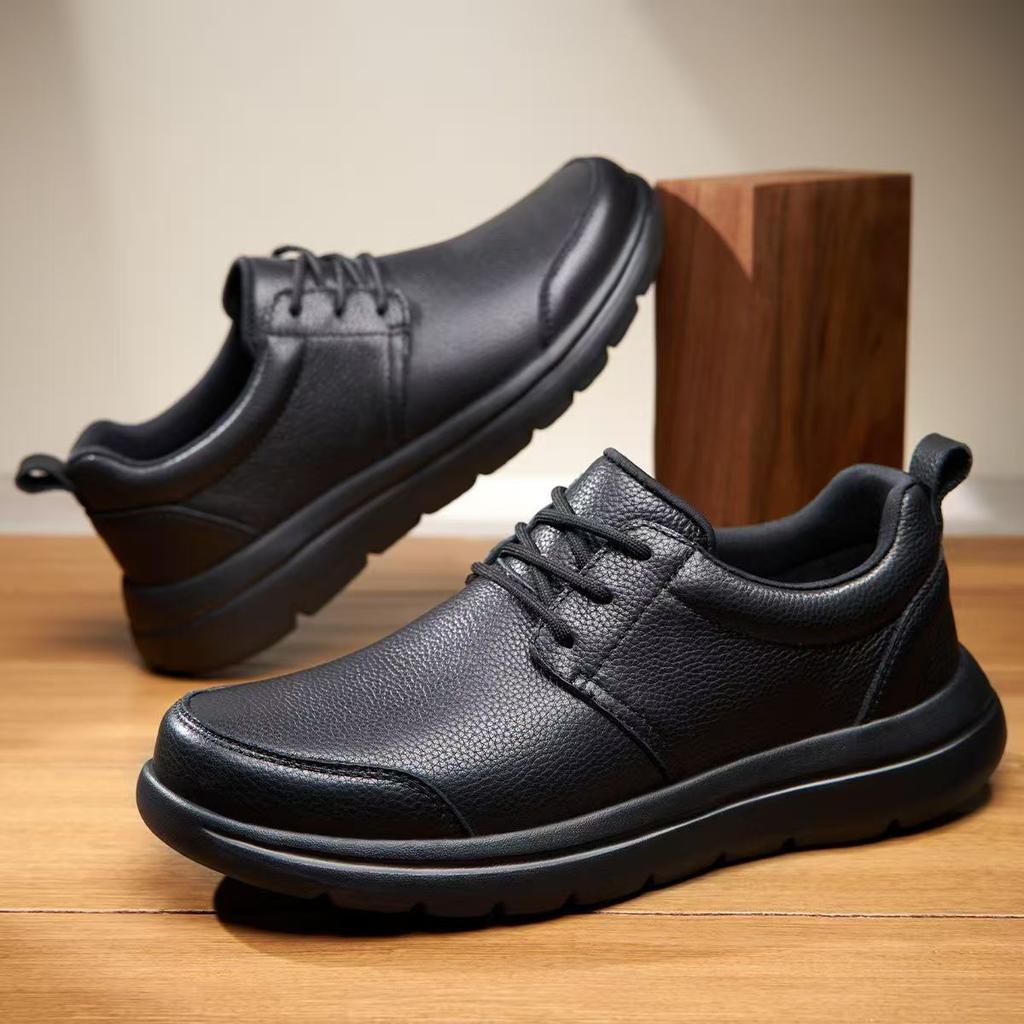 Fashion Forward Slip On All Black Mens Daily Wear Shoes Lightweight Plush Comfort Athletic Shoes For Middle Aged Elderly Dad Shoes