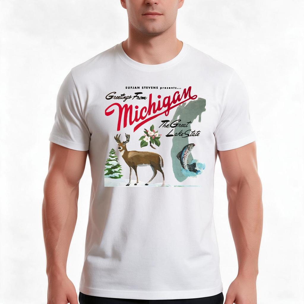 Greetings From Michigan Tshirt Summer Casual Cotton Tee Oversized Streetwear Tops Vintage Graphic Print Unisex Unisex Unisex