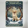 Vintage Metal Sign Once Upon A Time Golden Retriever Puppy In Snowy Winter Forest Scene Home Wall Decor with Hanging Holes, Play