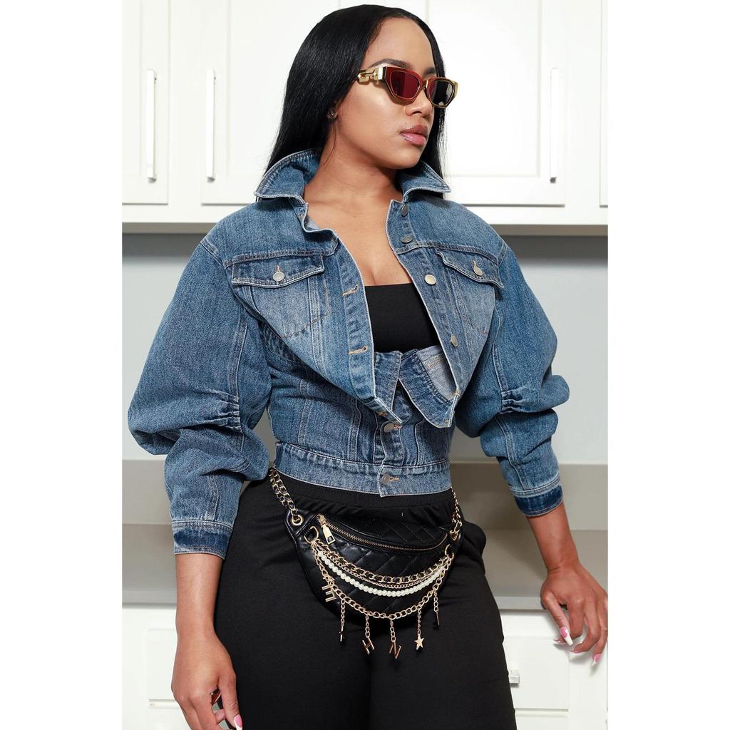 Y2K Style Irregular Denim Jacket - European & American Fashion Women's Clothing HR23091