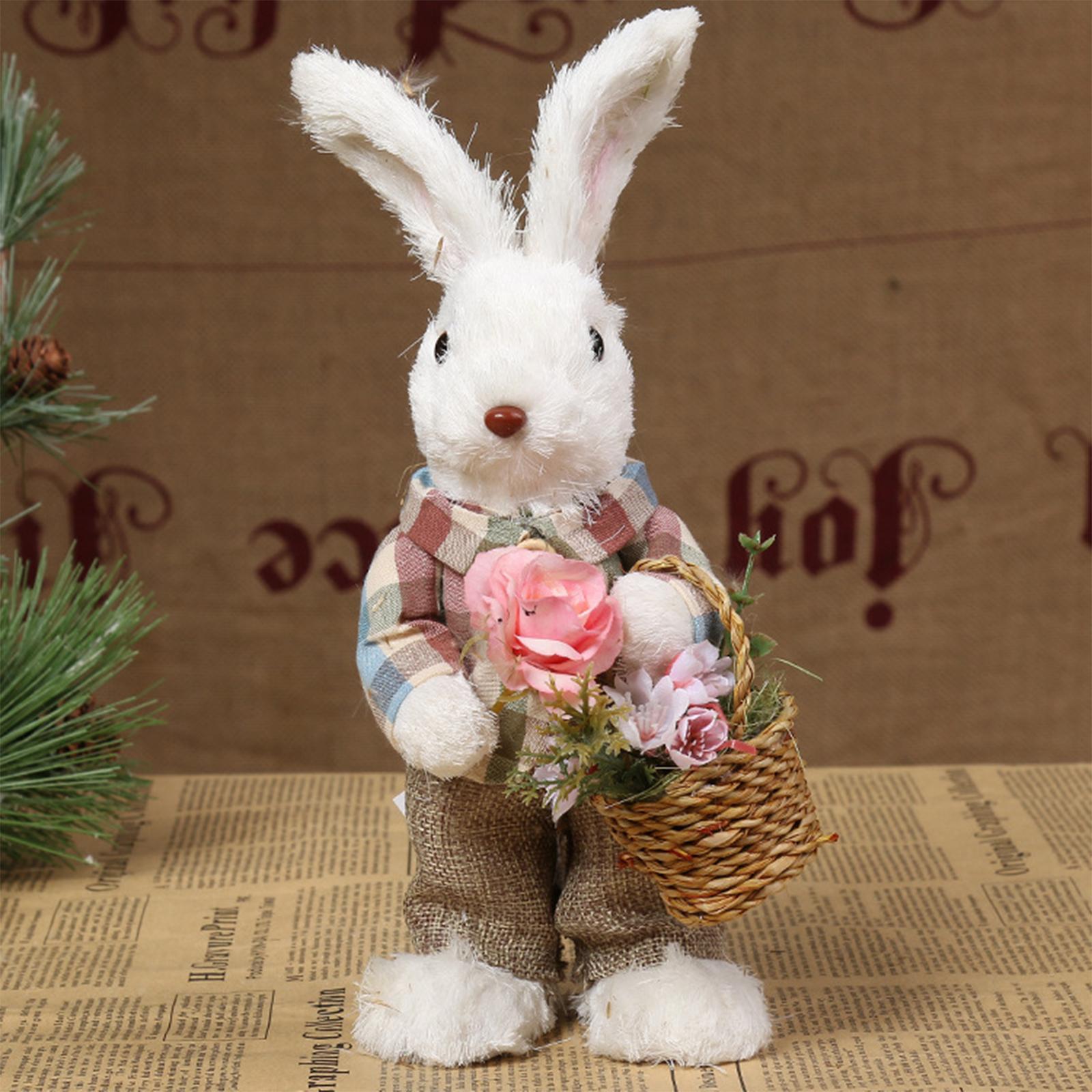 

Lovely Straw Easter Rabbit Bunny Figurine Crafts for Spring Festival Decor 12x11x21cm