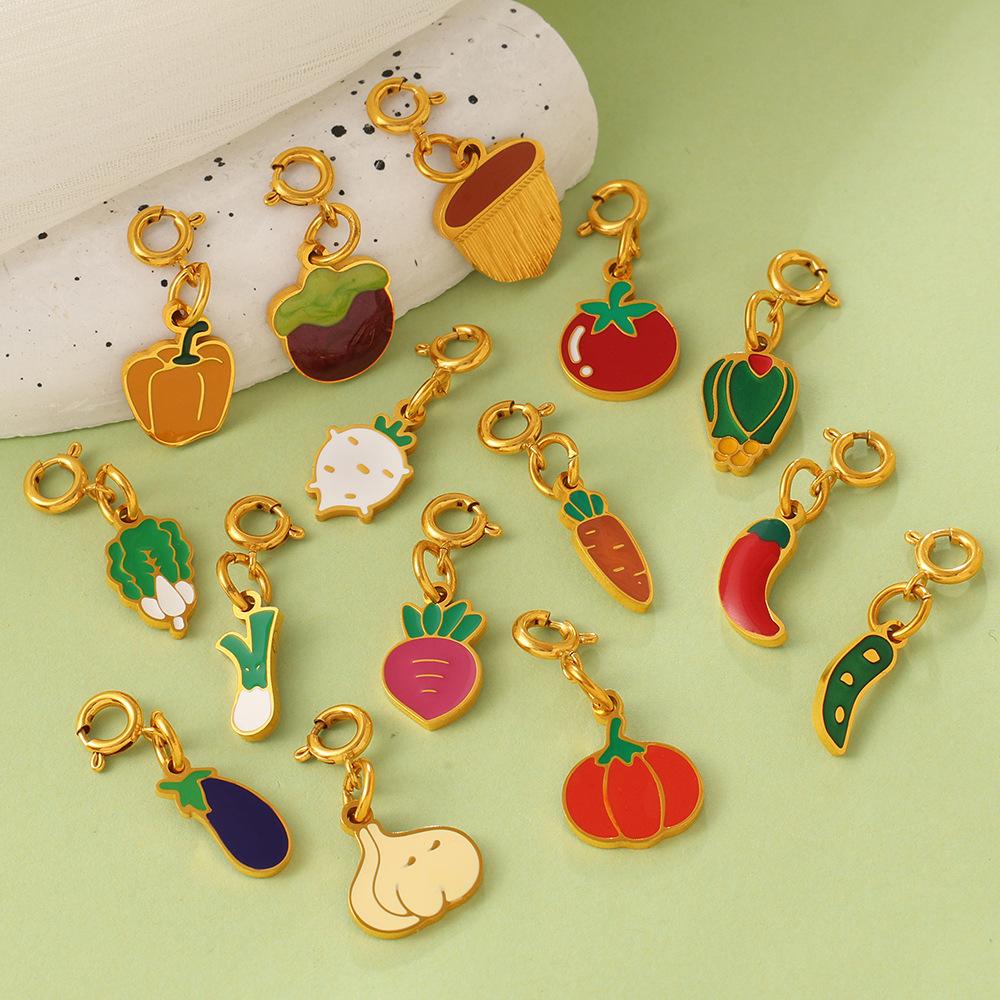Small Fresh Pastoral Cute Vegetable Series Jewelry Buckle Pendant Stainless Steel DIY Bracelet Necklace Accessories