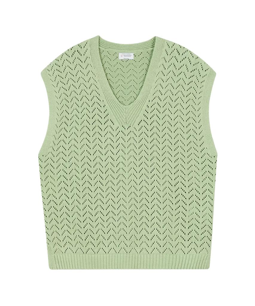 IRONYPORNO WHITELINE 86-Iro314 [Washable] Punched V-Neck Knit Vest Light Green