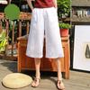 Bavlněné a lněné kalhoty s širokými nohavicemi pro ženy Letní zkrácené kalhoty s vysokým pasem Nadměrná velikost Ležérní kalhoty pro ženy Lněné volné kalhoty pro ženy