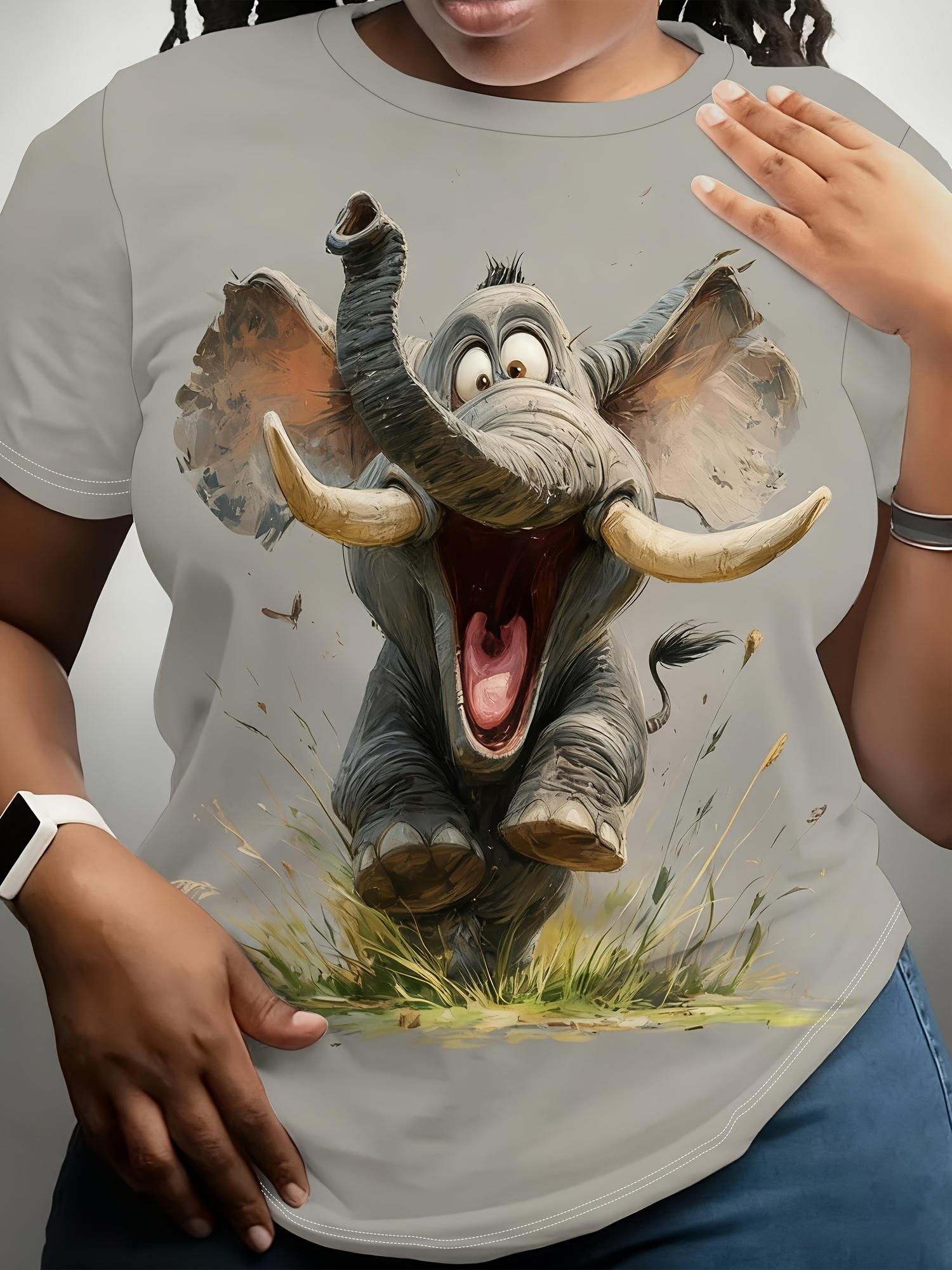 

Women s Oversized Short-Sleeve T-Shirt with Cute Elephant Print - Loose-Fit Round Neck Blouse Suitable for Summer. Casual Casual Attire. Machine Washa M