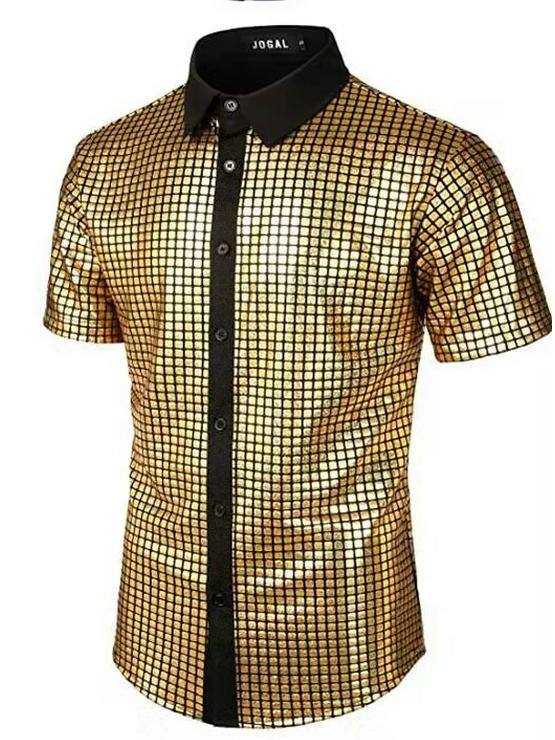 

Мужская рубашка диско на пуговицах с пайетками, костюм 2025 Double Extra Large