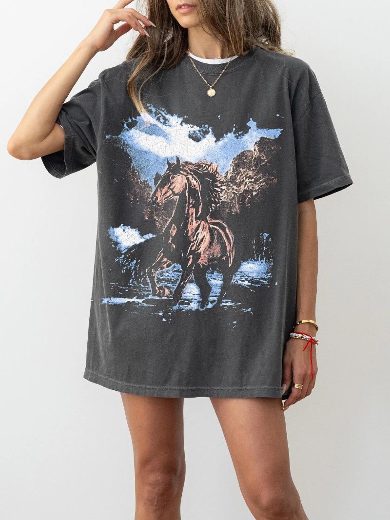 Vintage Horse Graphic Tshirt 90s Distressed Horse Shirt Retro Western Tee Horse Lover Gift Equestrian Shirt Vintage Horse Shirt S