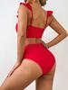 2026 Stylish High-Waist Solid Color Tummy-Control Two-Piece Bikini with Ruffles - European and American Design