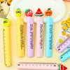 6/12Pcs Cartoon Fruit Gel Ruler 0.5MM Quick Drying Assorted Smooth Writing Pen with Multi-functional Writing Pen