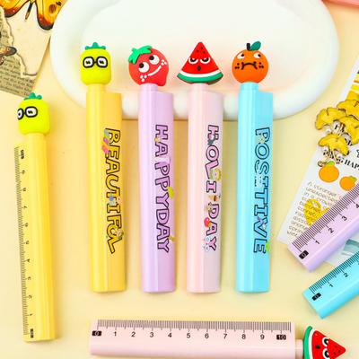 6/12Pcs Cartoon Fruit Gel Pen with Ruler 0.5MM Smooth Writing Quick Drying Assorted Multi-functional Writing Pen School Stationery Student Gifts