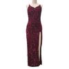 Women Evening Dress Shiny Sequin Deep V Neck Backless Sleeveless Adjustable Spaghetti Strap High Split