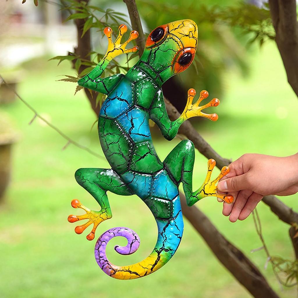 Metal Gecko Wall Decor,Outdoor Hanging Lizard Wall Art,Colorful Metal Lizards Wall Art Decor
