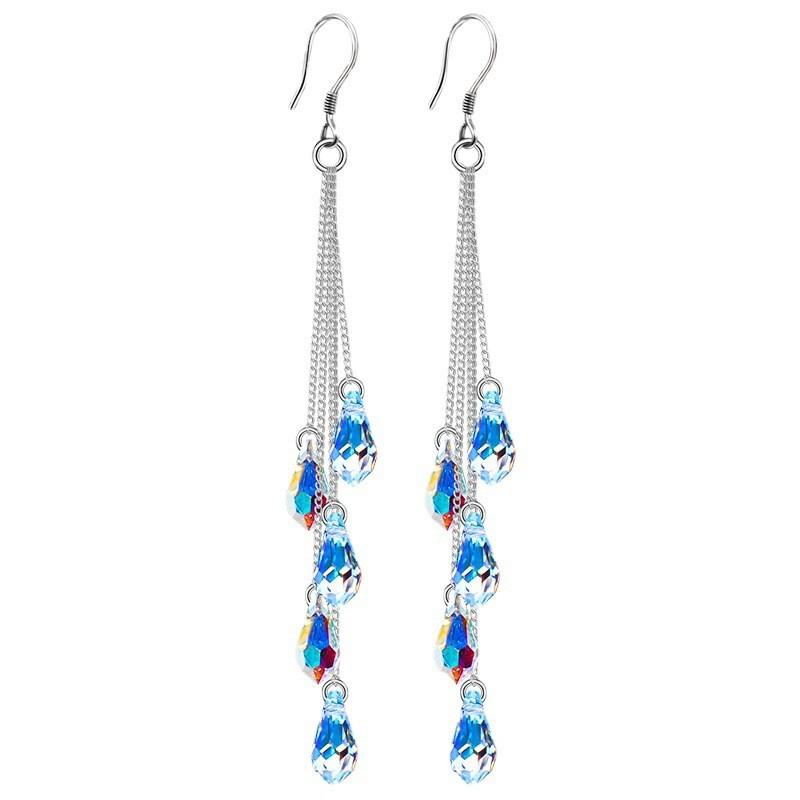 Geometric Charming Long Water Drop Tassel Earrings In 925 Silver For Women Fashionable