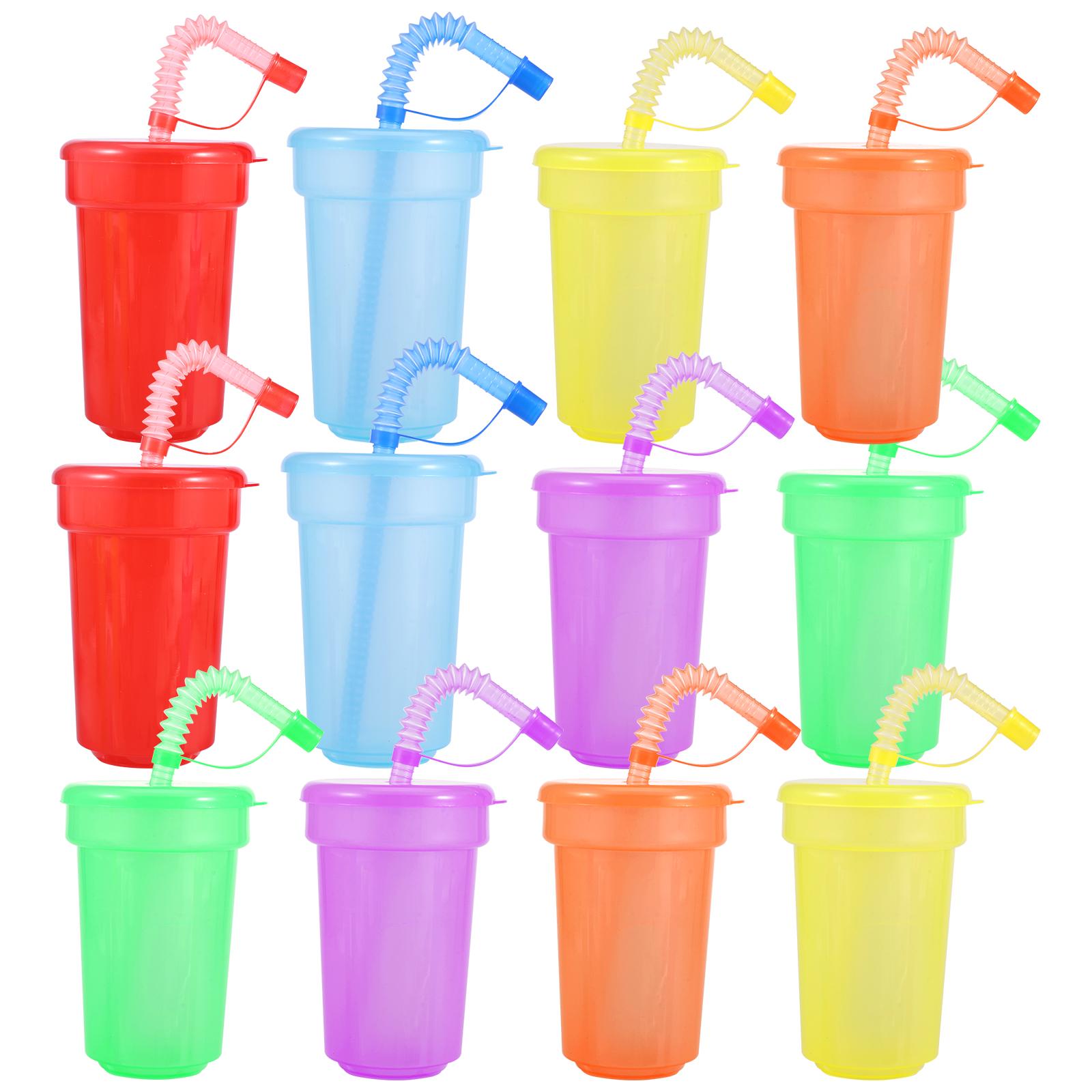 

12 шт. неоновых стаканчиков-непроливаек 12 унций, красочные детские стаканчики для вечеринки с крышкой и соломинкой, многоразовые стаканы для воды для вечеринки