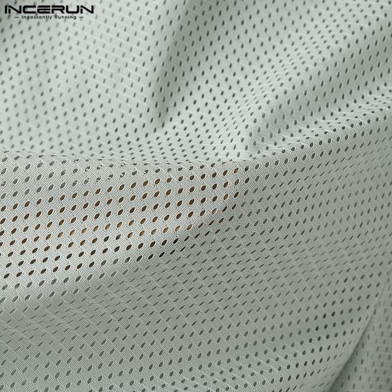INCERUN Men Zip-up Waist Hollow See Through Casual Long Pants Trousers