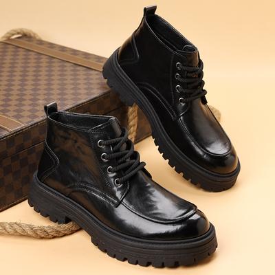 Black Fashion Martin Boots Men's 2024 Autumn and Winter New Velvet Warm High-top Cotton Shoes Martin Boots Men