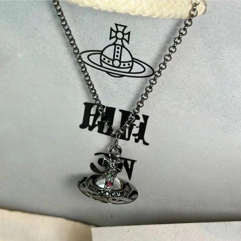 Westwood Saturn Choker Necklace: High Version, Medium Size, Women's 10MM Beads, Logo Clasp.